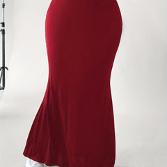 Solid Mermaid Maxi Skirt Elastic High Rise Stretch
