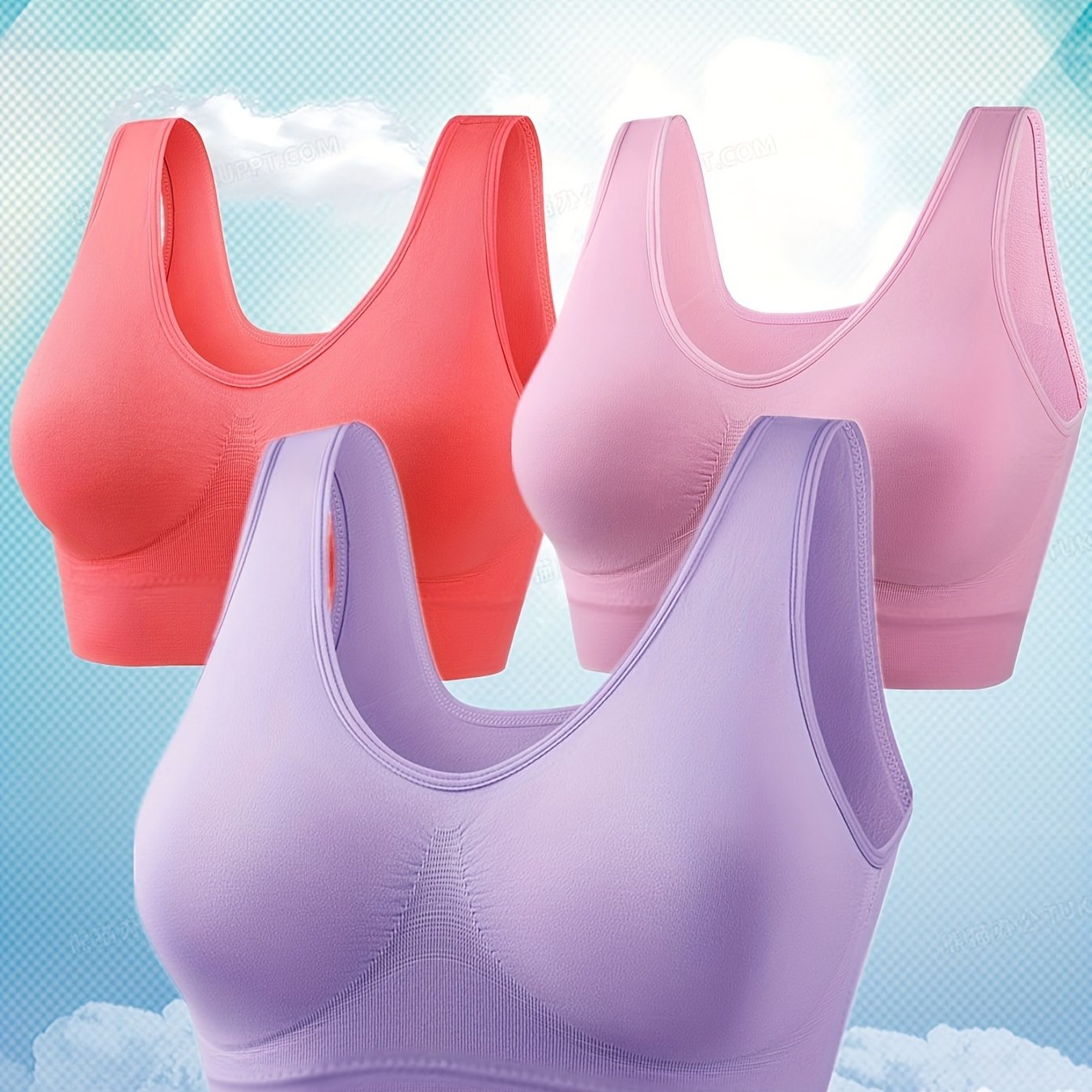 3pcs Wireless Sports Bras Breathable Tank Bra