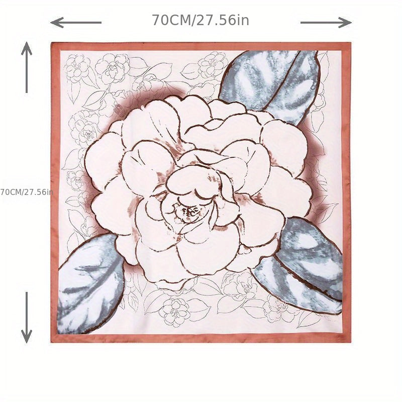 Apricot Flower Bandana Rose Satin Neckerchief Silk Scarf
