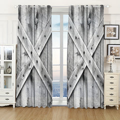 2pcs 3D Wooden Door Polyester Fabric for Home Decor