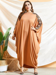 Tribal Abaya Dress Women's Plus Floral Appliques Batwing Sleeve