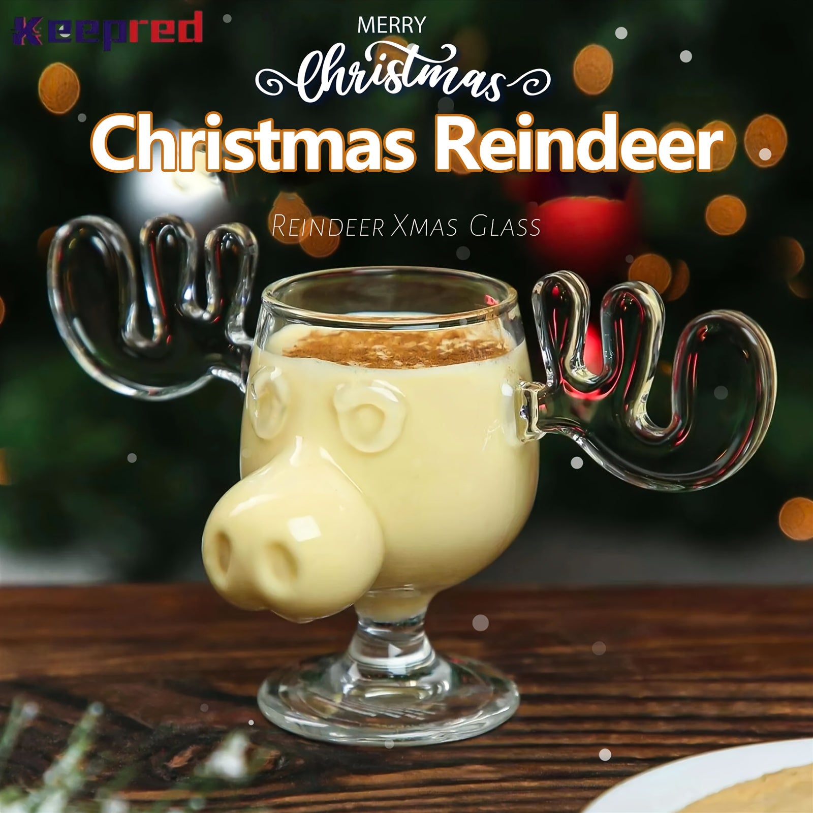 1pc Reindeer Wine Glass 240ml 8.4oz Clear Christmas Decorations