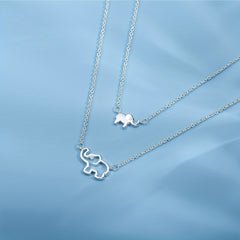 2pcs Silver Elephant Pendant Necklace, Gift For Mom And Daughter