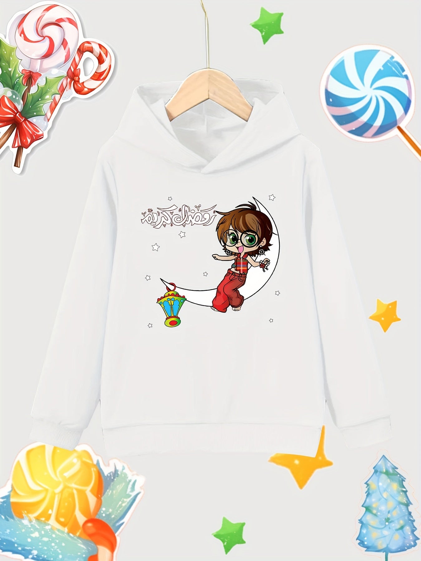 Moon Print Girls Hoodie Long Sleeve Sweatshirt