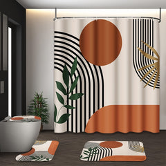 4pcs Mid Century Shower Curtain Set Abstract Geometric Modern Minimalist