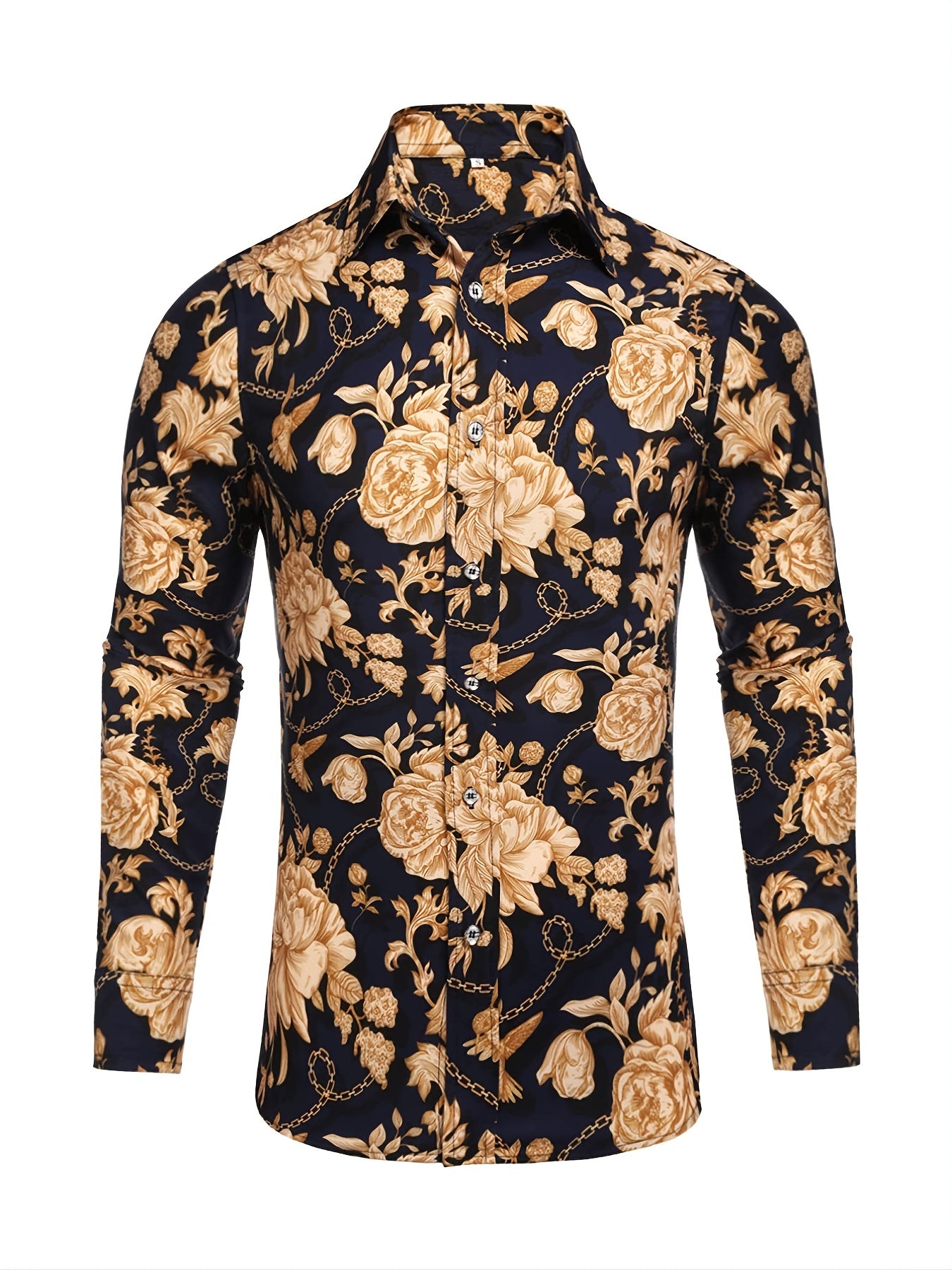 Men's Long Sleeve Print Dress Shirt Casual Button Down Shirt