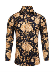 Men's Long Sleeve Print Dress Shirt Casual Button Down Shirt