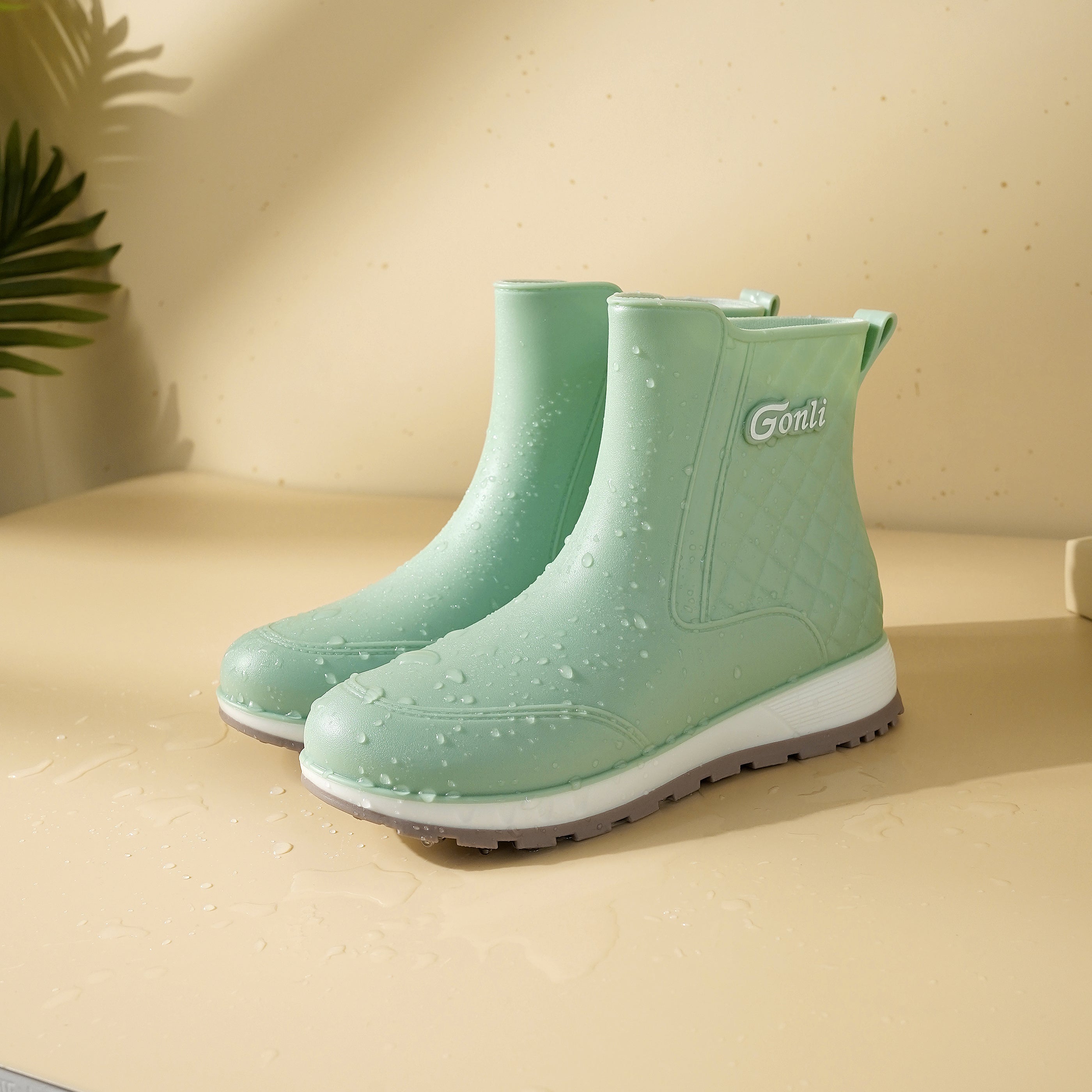 Women's Solid Rain Boots Slip On Round Toe High Non-slip Wear-resistant