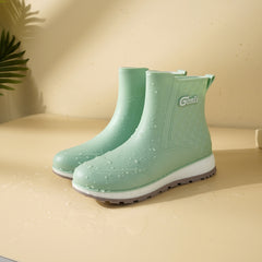 Women's Solid Rain Boots Slip On Round Toe High Non-slip Wear-resistant