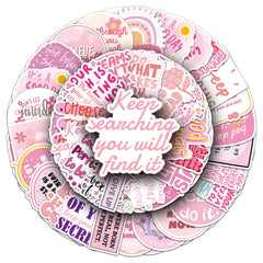 50 Pink Vinyl Stickers Cartoon Motivational Quotes Reusable Self Adhesive