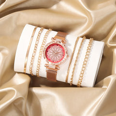 Student Digital Rhinestone Wrist Watch & 6pcs Bracelet Set