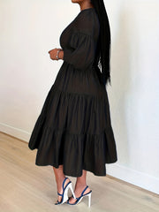 Women's Plus Solid Bubble Sleeve Midi Smock Dress