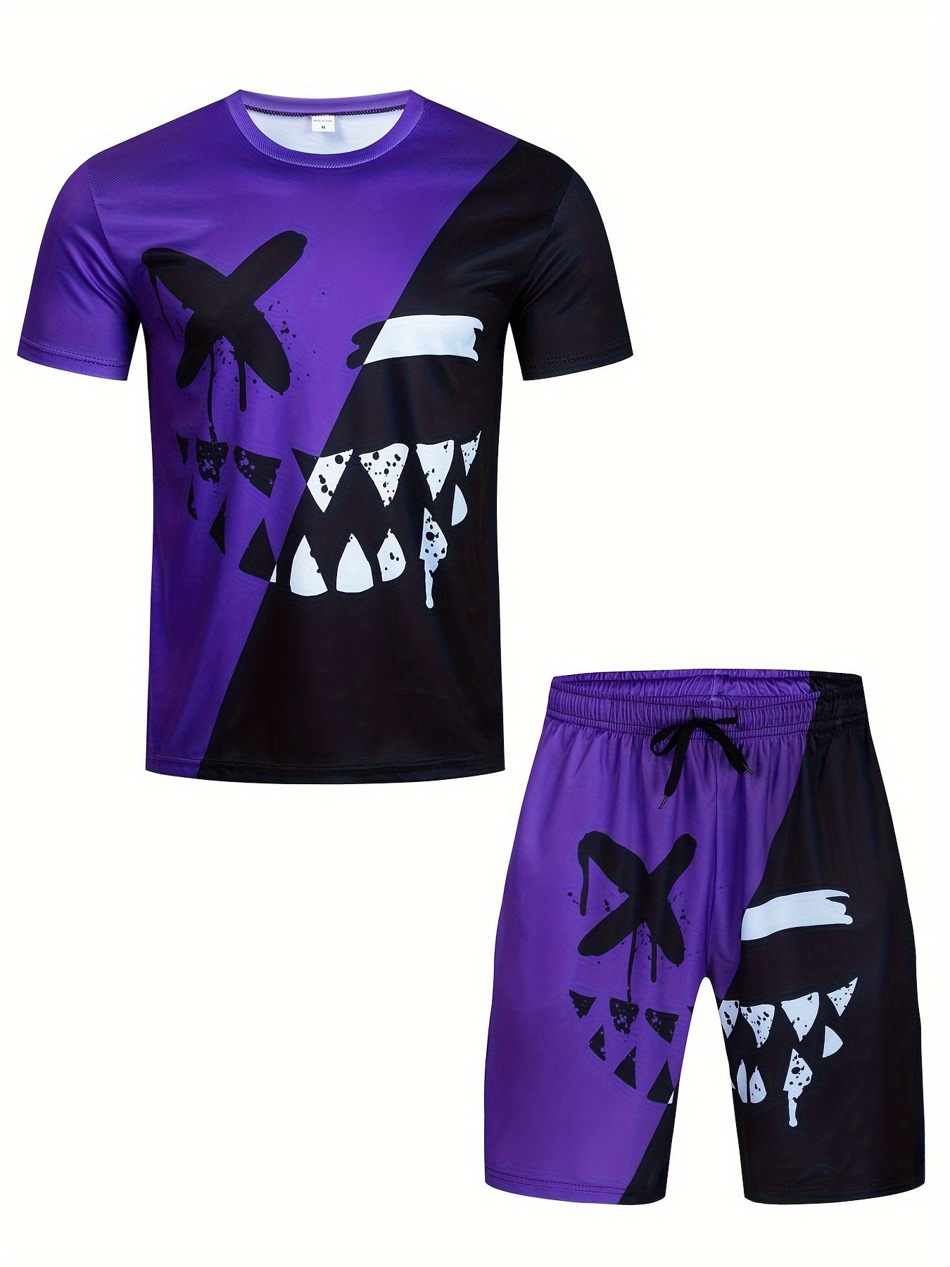 Men's Grimace Print T-shirt & Active Shorts Set for Summer Sports