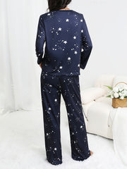 Starry Print Pajama Set Long Sleeve Crew Neck Top & Pants Sleepwear