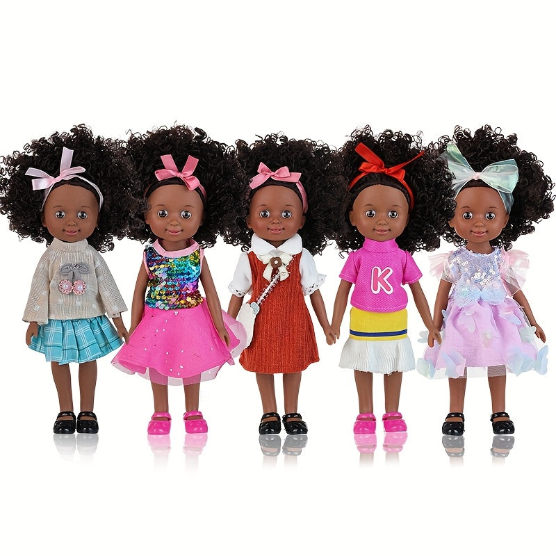 10 Inch Afro Silicone Doll with Skin Interchangeable Outfits & Hairbands