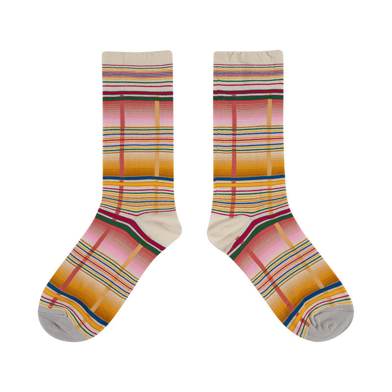 Retro Print Mid Tube Socks Soft & Comfy Funny Pattern Crew Socks Women's