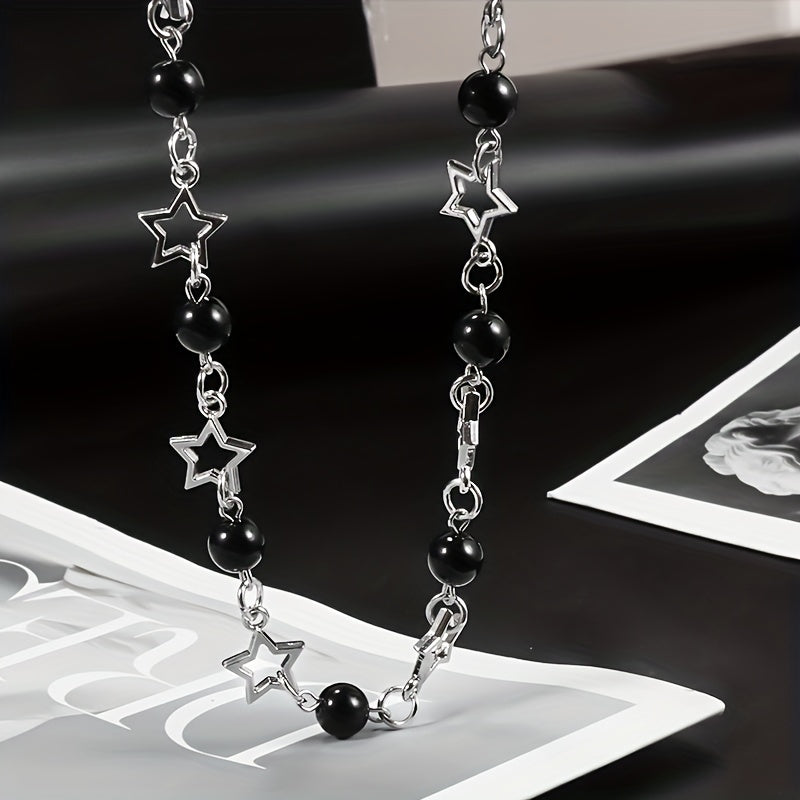 Punk Star & Beads Chain Necklace Y2K Style Jewelry Gift