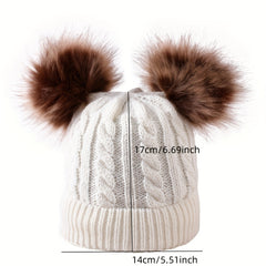 Children's Double Balls Knitted Hat for Autumn and Winter - Warm Keeping Hat