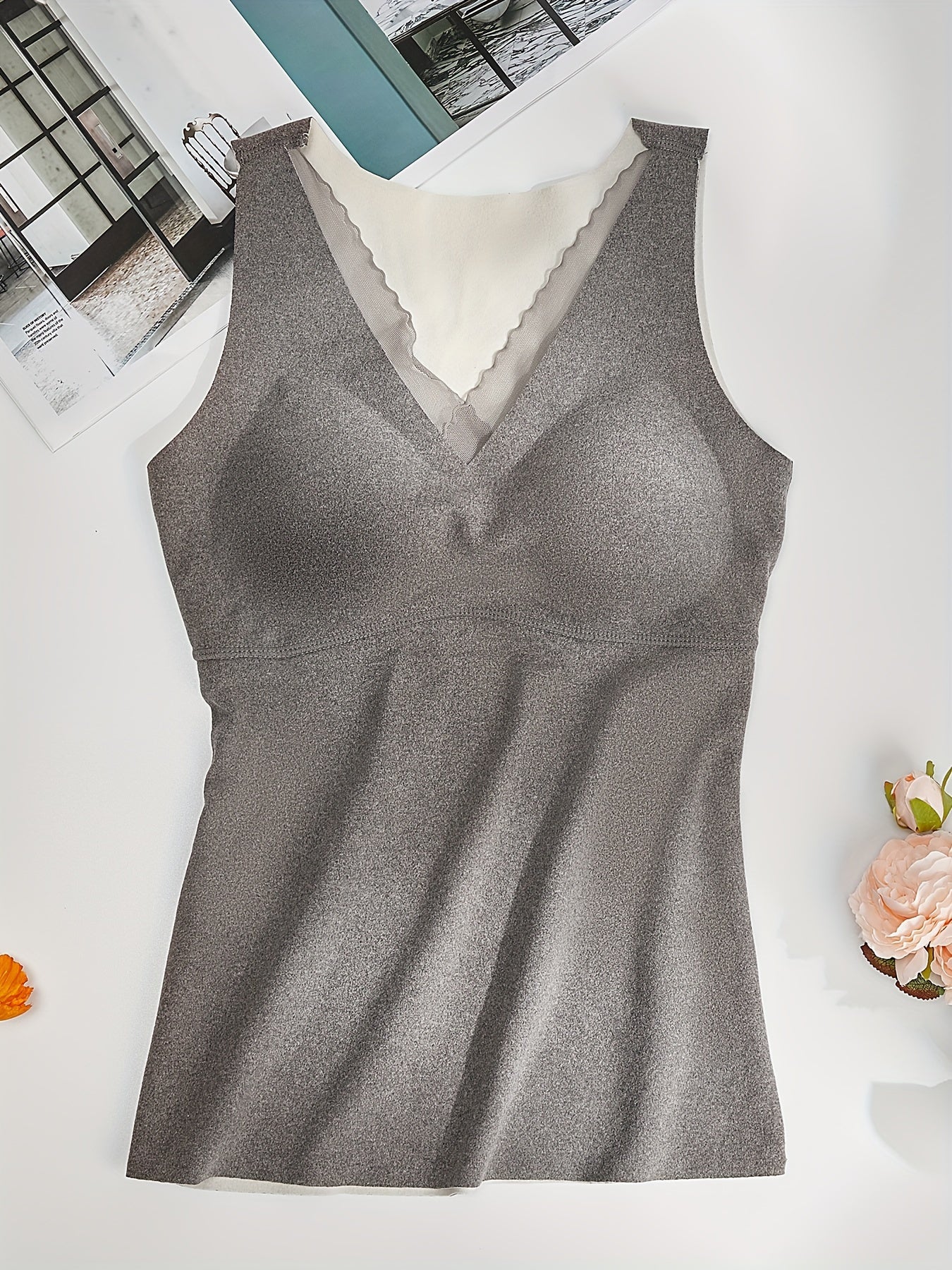 Mesh Stitching Thermal Underwear V Neck Sleeveless Top