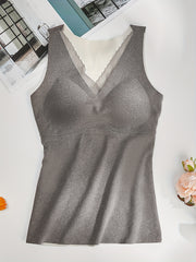 Mesh Stitching Thermal Underwear V Neck Sleeveless Top