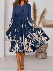 Casual Dress Women's Plus Floral Print Lapel Collar Button Decor Dress