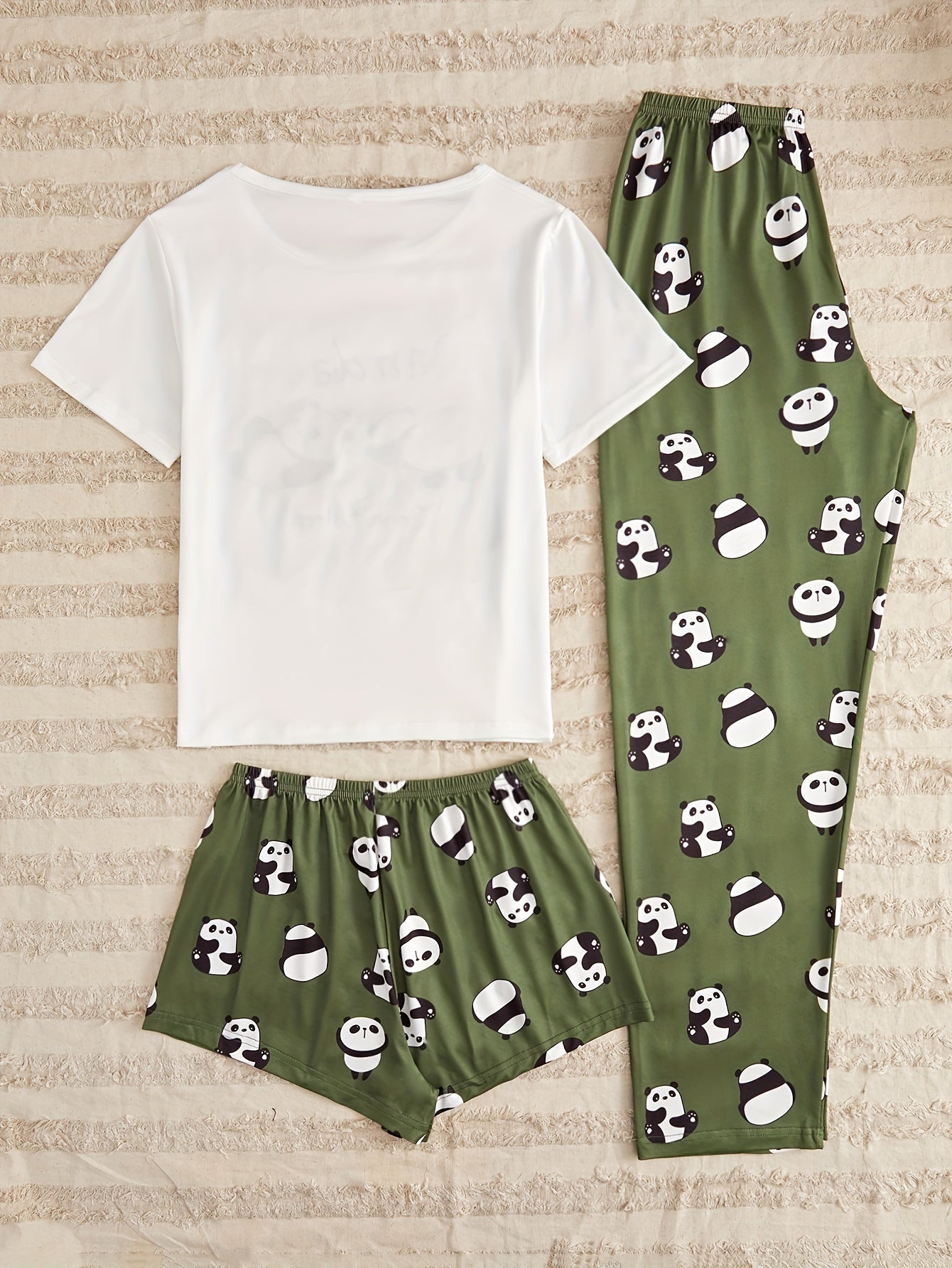 Panda Print Pajamas Set Short Sleeve Top & Shorts - Women's Sleepwear