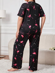 Flamingo & Letter Print Tee & Pants Lounge Set