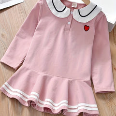 Girls' Preppy Skater Dress with Heart Embroidery