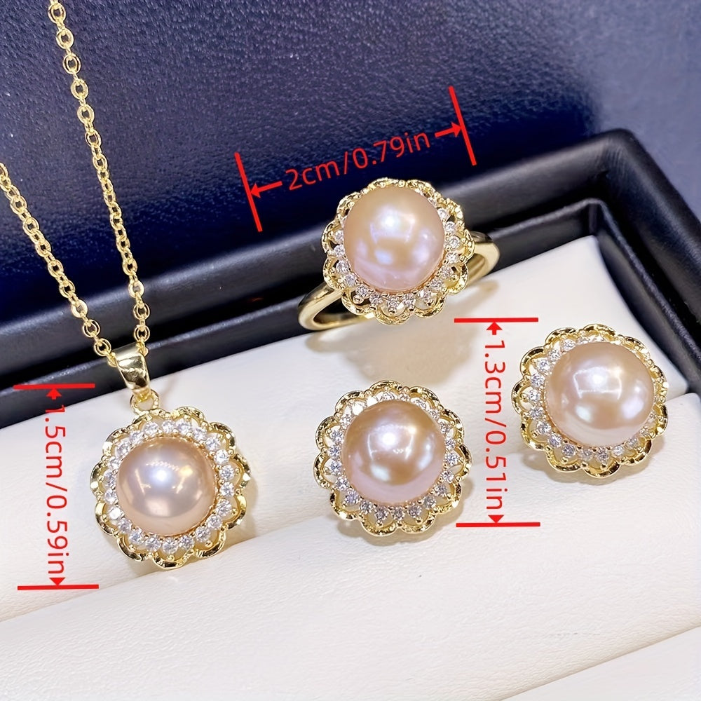 4pcs Girls Faux Pearl Faux Diamond Jewelry Set