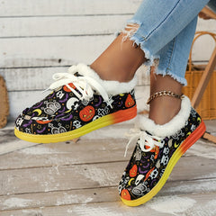 Women's Halloween Skeleton Pattern Non slip Sneakers Low Top Sport Shoes