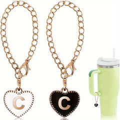 2pcs Initial Letter Charm Water Cup Handle Decorative Pendant Heart Shape Bag ID