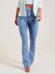 High Rise Flare Denim Pants Slim Fit Women's Trousers