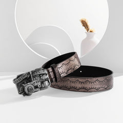 Vintage Car Buckle Belt Waist Belt Western Style Cowboy PU Leather Belt