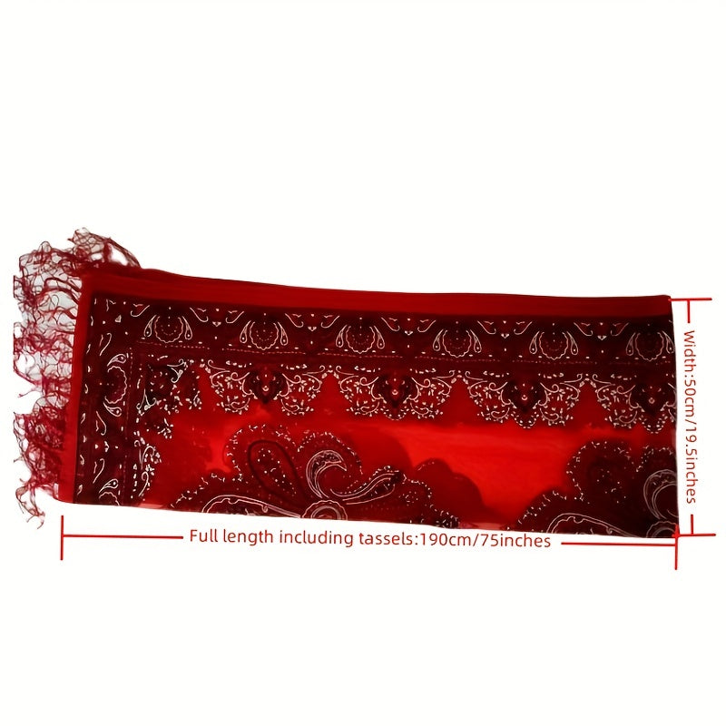 Red Paisley Print Scarf Vintage Tassel Shawl Classic Hijab Head Wrap