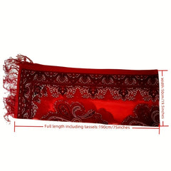 Red Paisley Print Scarf Vintage Tassel Shawl Classic Hijab Head Wrap