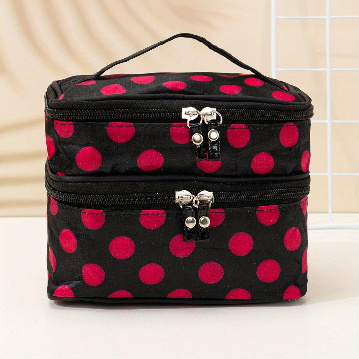 Double Layer Cosmetic Bag with Zipper for Travel