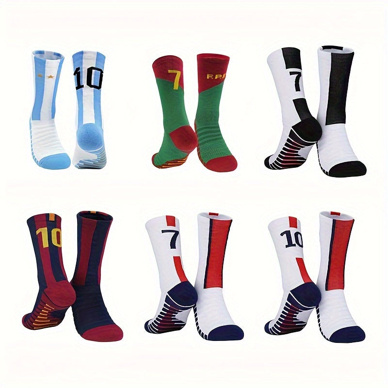 Men's Non-Slip Football Socks Thick Sweat-Absorbing Mid Calf Sports Socks