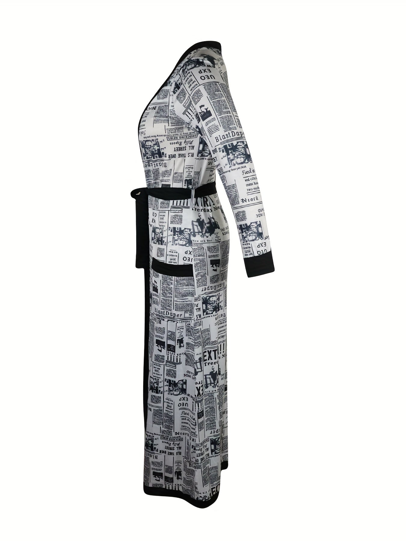 Newspaper Print Long Cardigan & Leggings Set