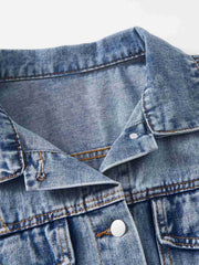 Denim Vest Fringe Trim Button Front Slim Fit Casual Jean Vest