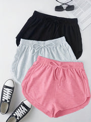 Y2K Drawstring Elastic Waist 3-Piece Set Sports Shorts
