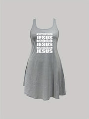 Casual Nightdress Women's Plus Letter Print Tank Sleep Dress