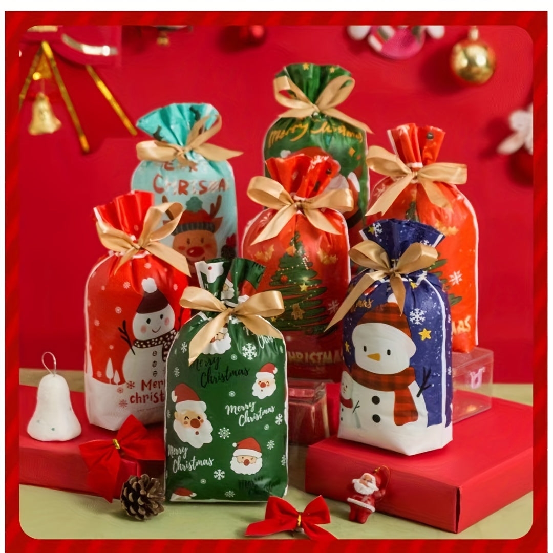 10pcs Christmas Drawstring Bags for Candies, Small Christmas Gifts, and Wrapping