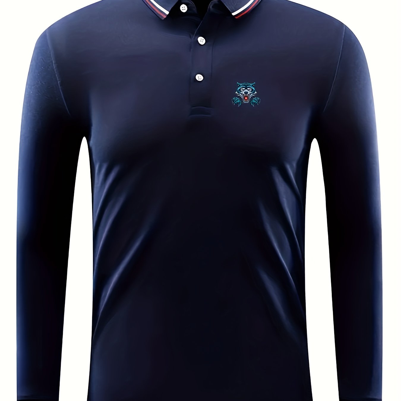 Men's Long Sleeve Wolf Pattern Lapel Golf Tennis Sports Shirt