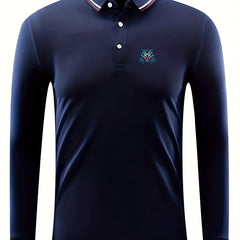 Men's Long Sleeve Wolf Pattern Lapel Golf Tennis Sports Shirt