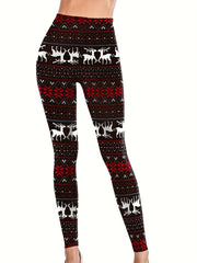Christmas Leggings Women's Plus Reindeer & Snowflake Print