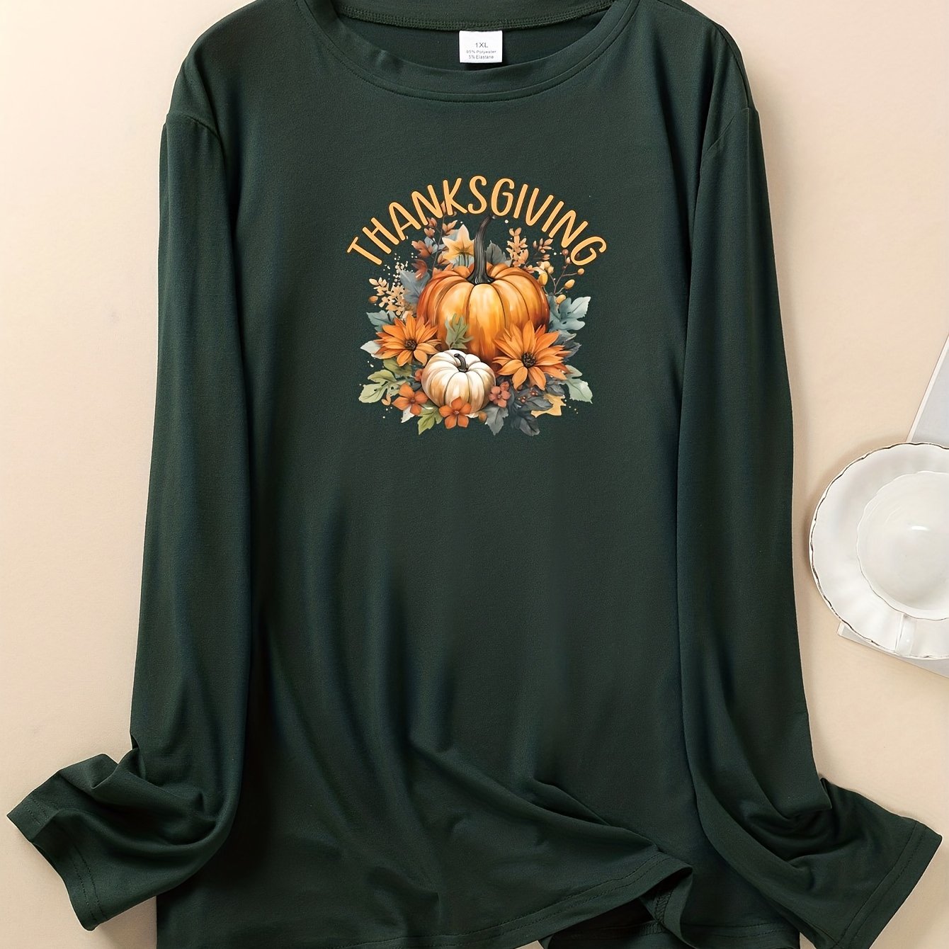 Floral & Pumpkin Print Long Sleeve Lounge Top