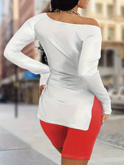 Poker Card Print One Shoulder Tee & Biker Shorts Set