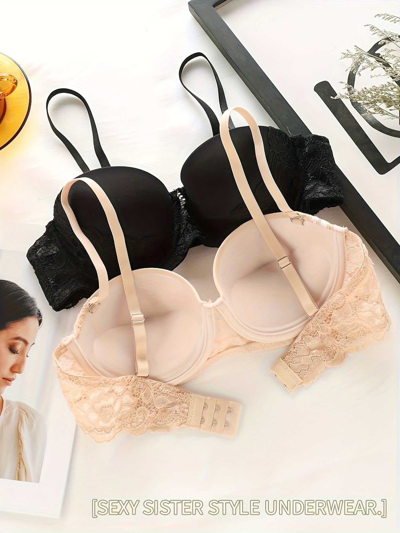 3pcs Lace Push Up Bras Comfy & Breathable Anti-sagging Women's Lingerie