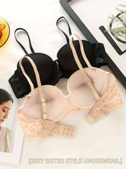 3pcs Lace Push Up Bras Comfy & Breathable Anti-sagging Women's Lingerie