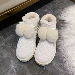 Women's Quilted Winter Snow Boots with Pom Poms